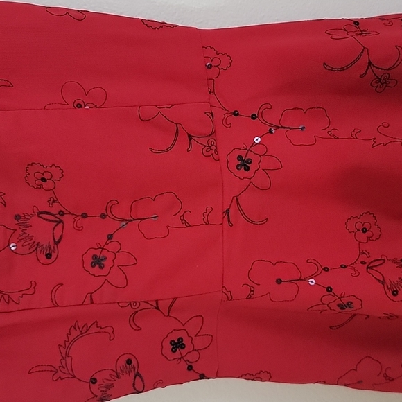Stepping Out Red w/Black Embroidery & Sequins Party A-Line Dress S - Picture 5 of 11